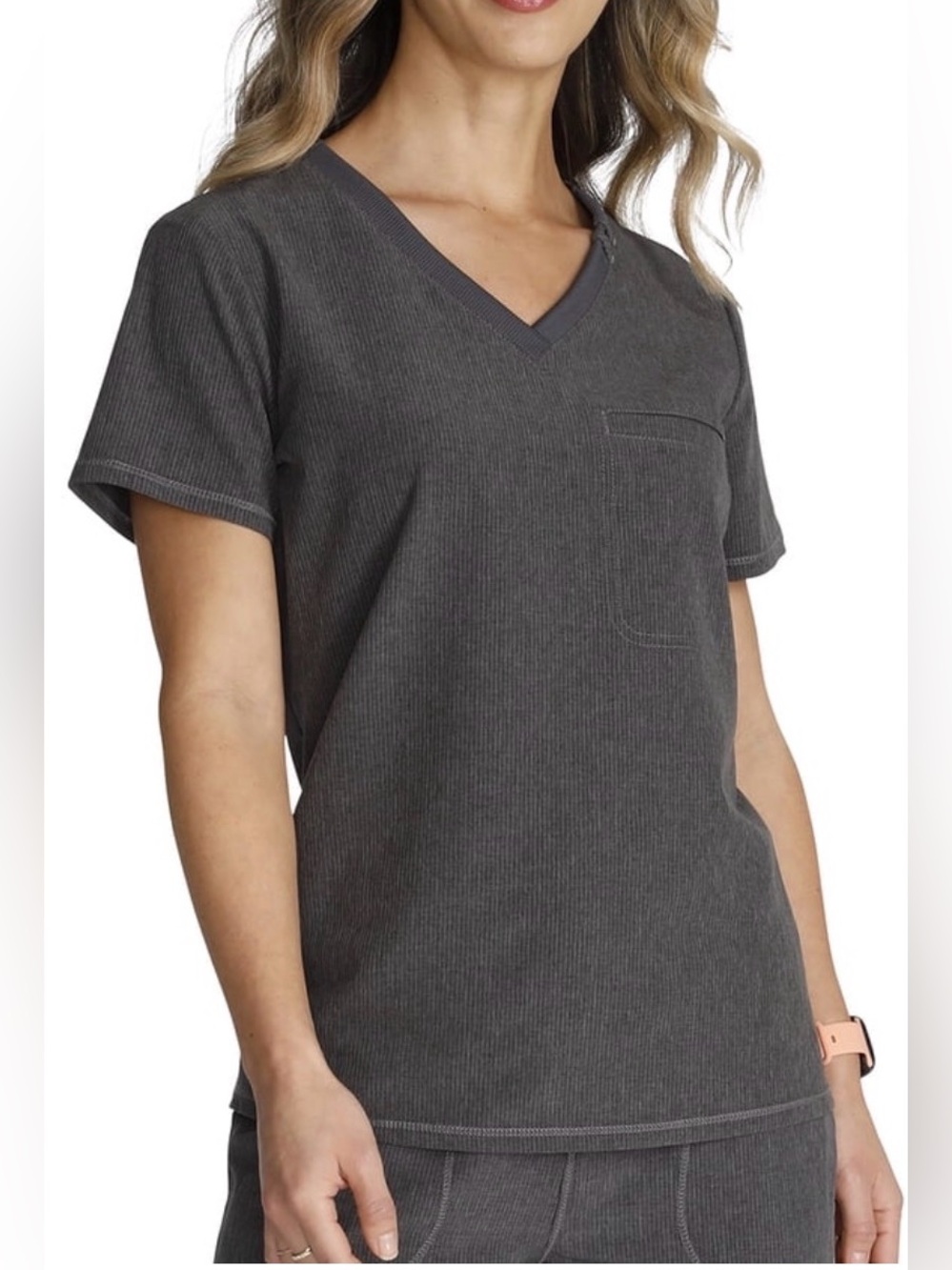 New Cherokee Certainty Gray Women’s scrub top Small S Tuck-able Heather Pewter